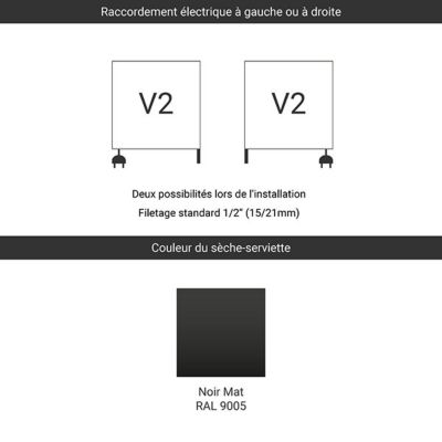Sèche-serviette mixte noir de 1140mm de haut et 400mm de large - 479 Watt - ALE1140/400V2N