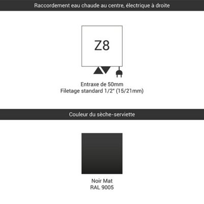 Sèche-serviette mixte noir - (HxL) 660x400 mm - 300 Watt - 241 Watt - FIO660-400Z8N