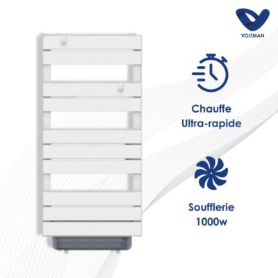 Sèche-serviette soufflant 1000W + 750W - blanc - Voltman