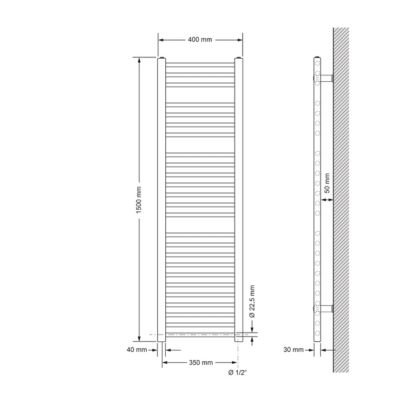 Sèche-serviettes 400x1500 mm chrome Electrique 900W