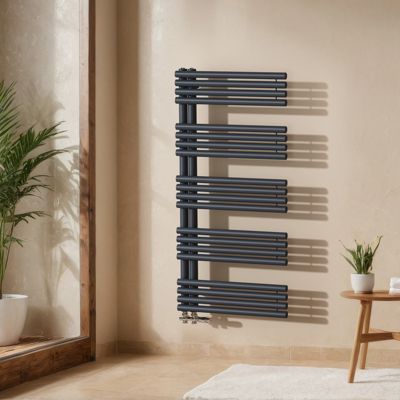 Sèche Serviettes à Eau Chaude pour Salle de Bain,1265 x 600 mm,Tuyaux Ronds Porte-Serviettes,Chauffe-Serviettes,Anthracite 776W