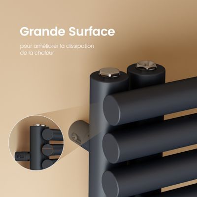Sèche Serviettes à Eau Chaude pour Salle de Bain,1265 x 600 mm,Tuyaux Ronds Porte-Serviettes,Chauffe-Serviettes,Anthracite 776W
