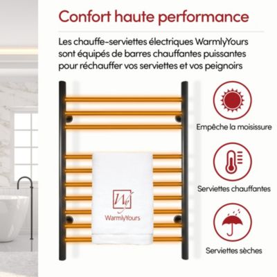 Sèche-serviettes électrique noir 150W WarmlyYours, Dimensions: 81.2cm x 60 cm