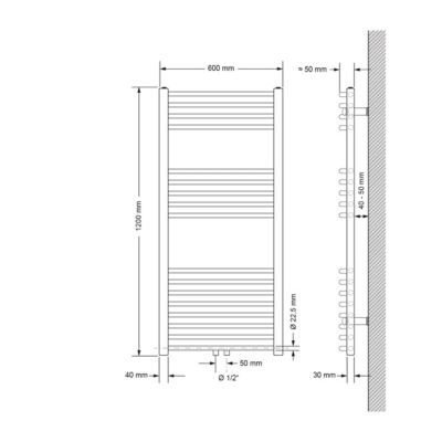 Sèche-Serviettes Sahara Non Electrique - 600 x 1200 mm - Anthracite