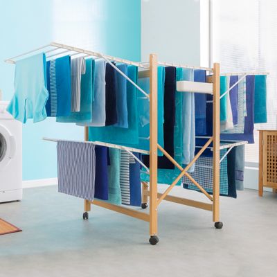 Séchoir à linge DELUXE design imitation bois étendoir extensible pliable