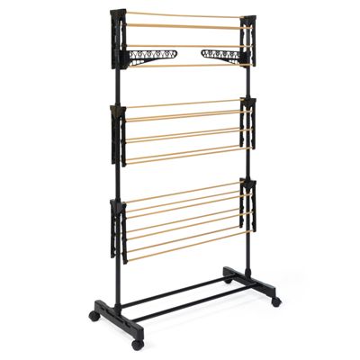 Séchoir à linge inox MAXIMA noir et aspect bois étendoir pliable H.145 CM