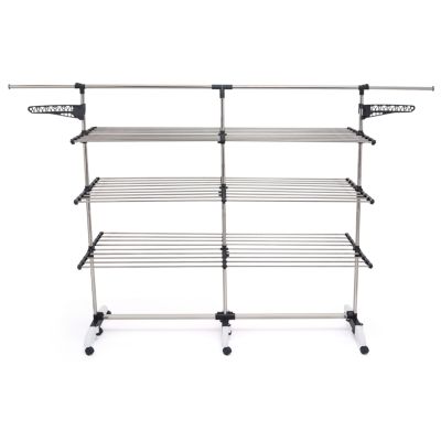 Séchoir à Linge Trépied Télescopique Acier Inoxydable 3 Bras Rotatifs - Support Vêtements Portable