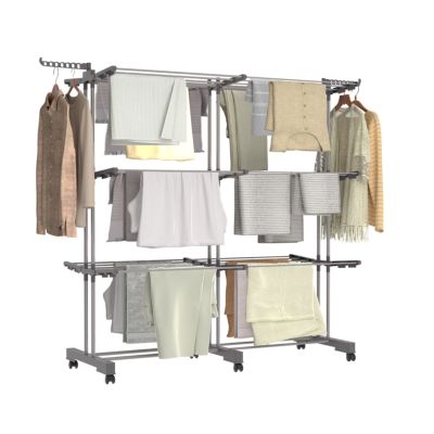 Séchoir à linge vertical pliable et extensible 3 niveaux MAXI capacité 40M inox et gris