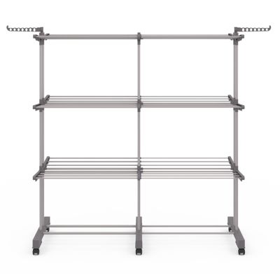 Séchoir à linge vertical pliable et extensible 3 niveaux MAXI capacité 40M inox et gris
