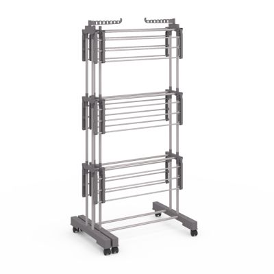 Séchoir à linge vertical pliable et extensible 3 niveaux MAXI capacité 40M inox et gris