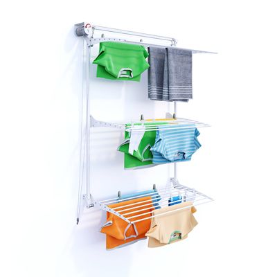 Séchoir mural 3 grilles pliables blanc 108x52x137 cm alu Foxydry Tower 100