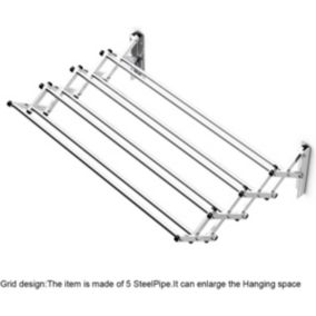 Séchoir Mural avec 8 Tiges Lisses en Acier Inoxydable Séchage à Linge Pliant
