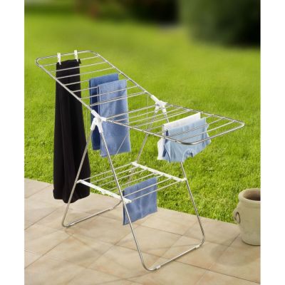 Séchoir étendoir en acier ajustable Blanc, L. 146 x l. 58 x H. 90 cm, FLEX