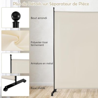 Séparateur de Pièce 184 x 184 cm, Paravent de Confidentialité sur roulettes, Paravent Autoportant pour Salon, Chambre, Blanc