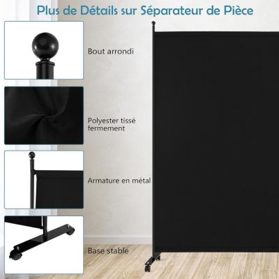 Séparateur de Pièce 184 x 184 cm, Paravent de Confidentialité sur roulettes, Paravent Autoportant pour Salon, Chambre, Noir