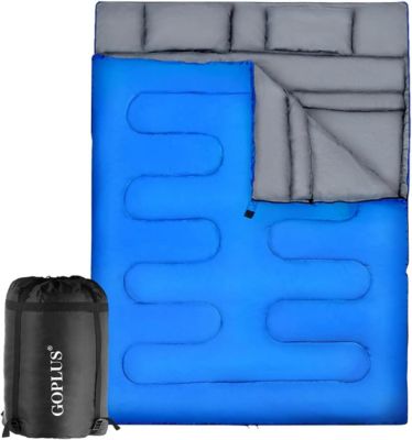 Sac de Couchage Imperméable pour 2 Personnes Détachable avec 2 Oreillers-Un Sac Livré Facilite Le Rangement, 220X150CM