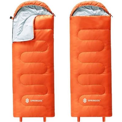 Sac de couchage - SPRINGOS - Chaud Léger Spacieux - Orange - 205 cm x 73 cm - Capuche