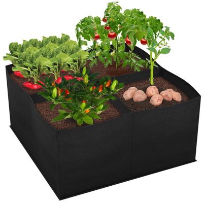 Sac de culture de plantes 60x60x30cm,4 grilles,lits de jardin surélevés,jardinières en tissu respirant, lits de culture de légumes