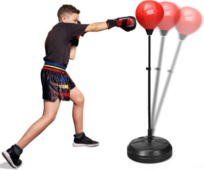 Sac de Frappe sur Pied, Hauteur Adjustable,Socle Stable,Punching-Ball et Pompe,Evacuer Stress pour 8 Ans+ (122-154 cm) (Rouge)