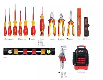 Sac à dos d'outils pour électricien 27 pièces - ouverture 1/3, coque stable, compartiment PC - 45528