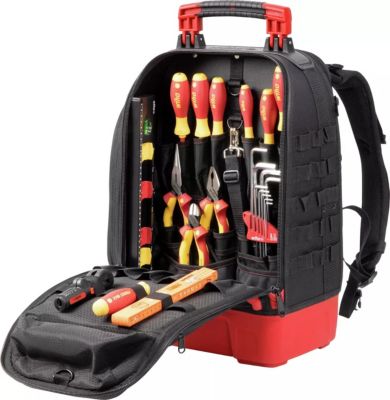 Sac à dos d'outils pour électricien 27 pièces - ouverture 1/3, coque stable, compartiment PC - 45528
