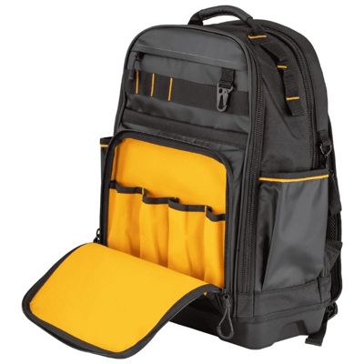 Sac à dos porte-outils DWST60102-1, polyester hydrofuge, compartiments organisés