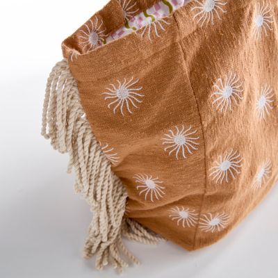 Sac en coton bohème marron grand format motifs soleils brodés Maison Paloma x Castorama