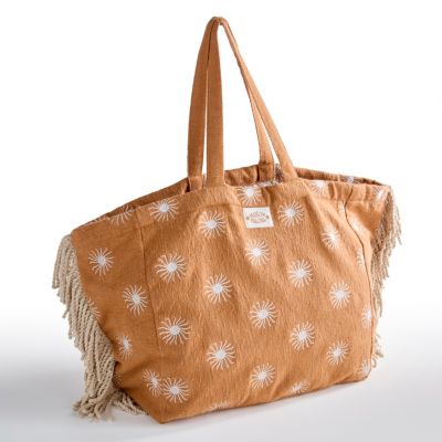 Sac en coton bohème marron grand format motifs soleils brodés Maison Paloma x Castorama