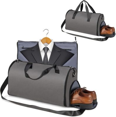 Sac Vêtements, Sac Polochon 2 en 1, Poche Chaussures, Poche Passeport, Sangle Amovible, Valise Suspendue 50L ,Gris