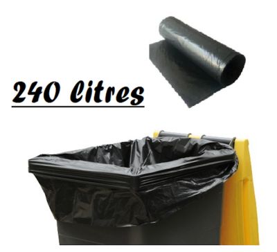 SACS POUBELLE NOIR HAUTE RESISTANCE - 240 litres - carton de 100 sacs
