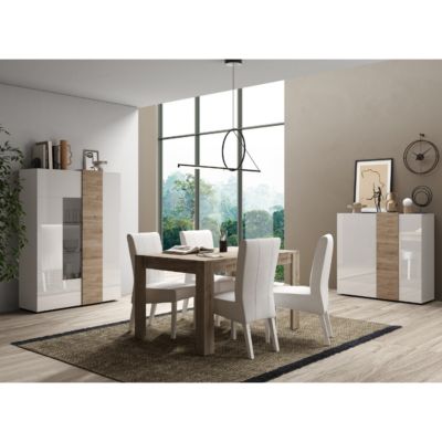 Salle à manger complète moderne bois et blanc SIA