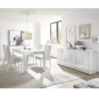 Salle à manger complète moderne laqué blanc SARA (Buffet + Table)