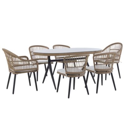 Salle à manger de jardin 6 places ALIANO II avec coussins Polyrotin Beige