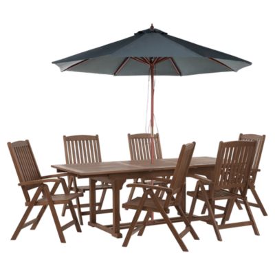 Salle à manger de jardin 6 places AMANTEA Gris Acacia avec parasol