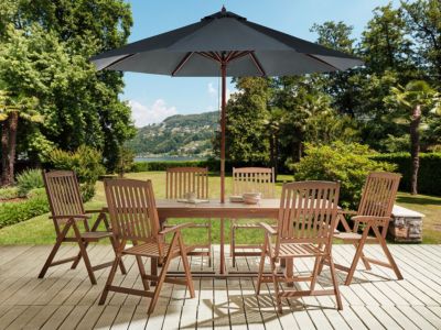 Salle à manger de jardin 6 places AMANTEA Gris Acacia avec parasol