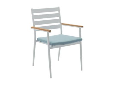 Salle à manger de jardin en bois et aluminium : une table D.110 cm et 4 fauteuils - Blanc et naturel clair - MIAMI de MYLIA