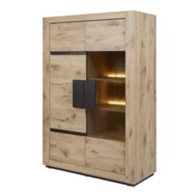 SALOME - Argentier 2 Portes avec 1 Vitre et Eclairage Led Aspect Bois Finition Canyon