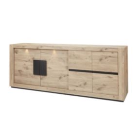 SALOME - Buffet 4 Portes avec Eclairage Led Aspect Bois Finition Canyon