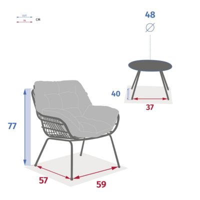 Salon bas de jardin 2 personnes Paopao coloris graphite Hesperide