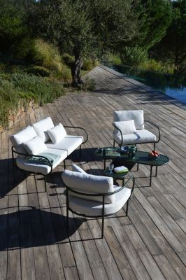 Salon bas de jardin 4 personnes aluminium Aura vert foncé Arcane