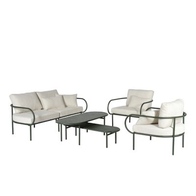 Salon bas de jardin 4 personnes aluminium Aura vert foncé Arcane