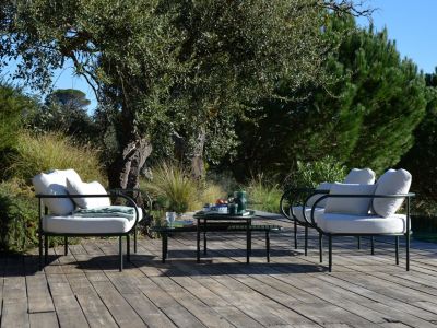 Salon bas de jardin 4 personnes aluminium Aura vert foncé Arcane