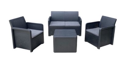 Salon bas de jardin de 4 personnes coloris gris anthracite ( 2 fauteuils, canapé, table basse coffre )