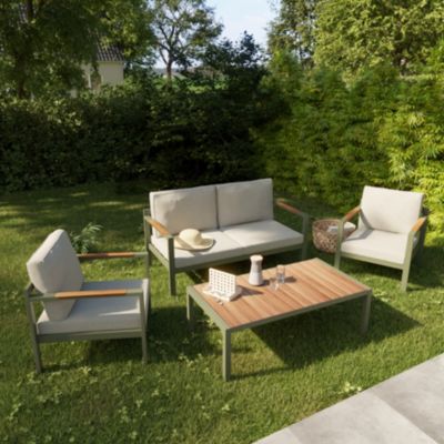 Salon bas de jardin en aluminium Goodhome Rowa 4 personnes couleur vert