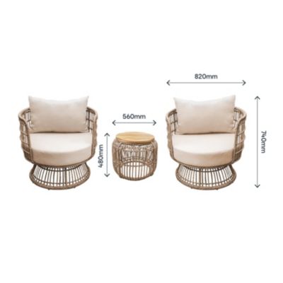 Salon bas de jardin en rotin Goodhome PALM 2 personnes