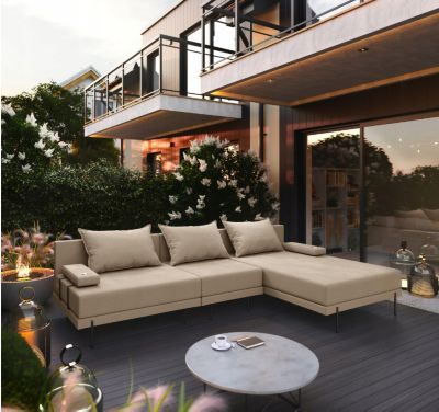 Salon d'angle de jardin en bois BAHAMA S 297 x 175 cm beige droit (SET ...