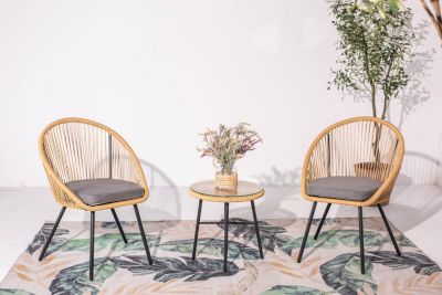 Salon de balcon beige 2 fauteuils et 1 table IPANEMA