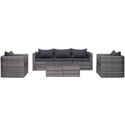 Salon de détente en résine tressée 6 pièces - Gris - 100 x 60 x 33 cm