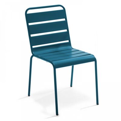 Salon de jardin 2 bancs et 4 chaises en acier bleu pacific Palavas  Oviala