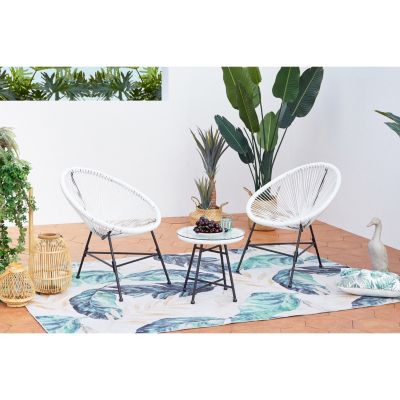 Salon de jardin 2 fauteuils ronds et table basse blanc ACAPULCO